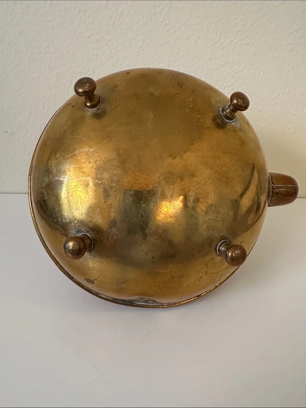 Antique-Inspired Brass Footed Tea Kettle with Amber Glass Handle
